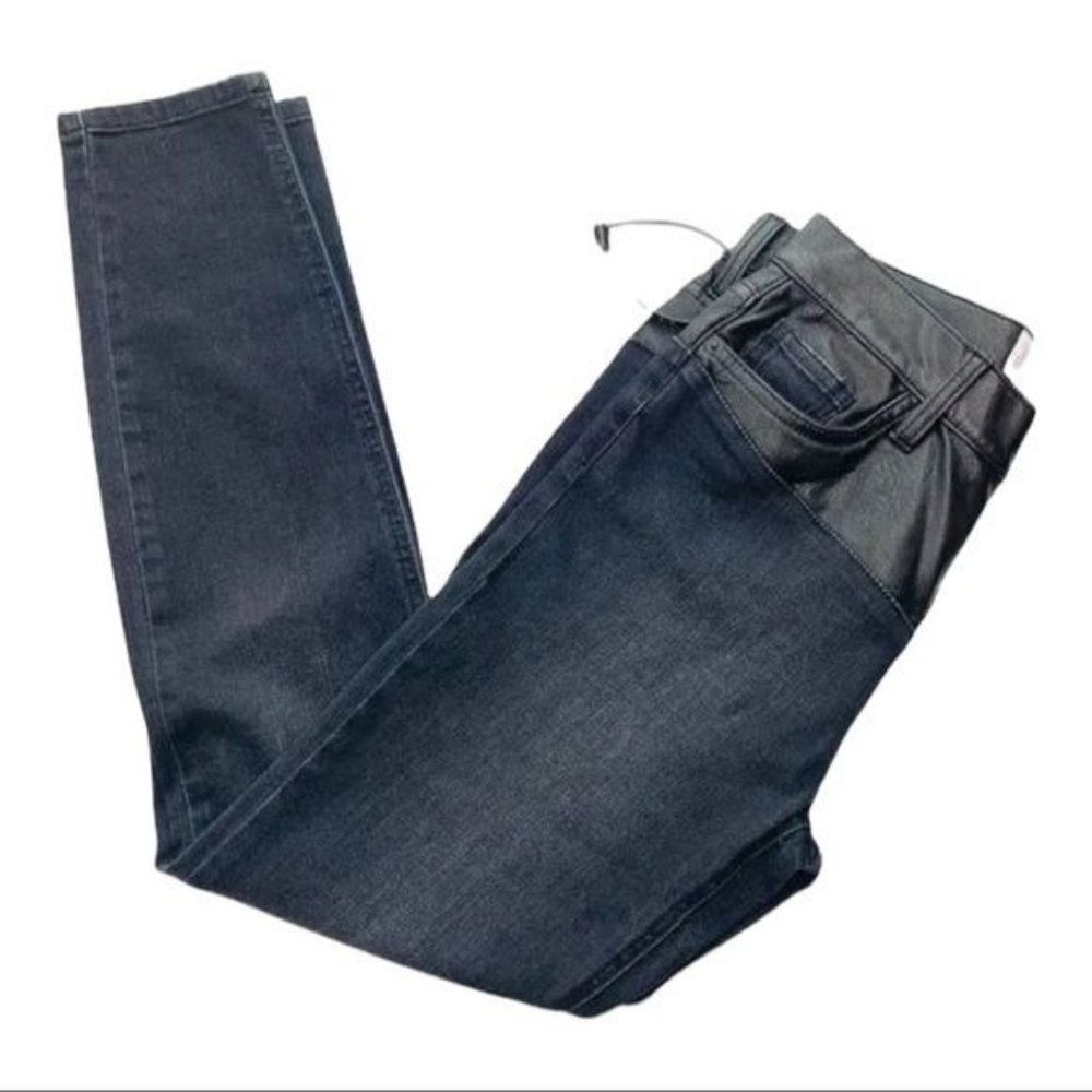 Current/Elliott Stiletto Jeans Fused High Waist Leather Patchwork Black 29 x 28 - Picture 7 of 9